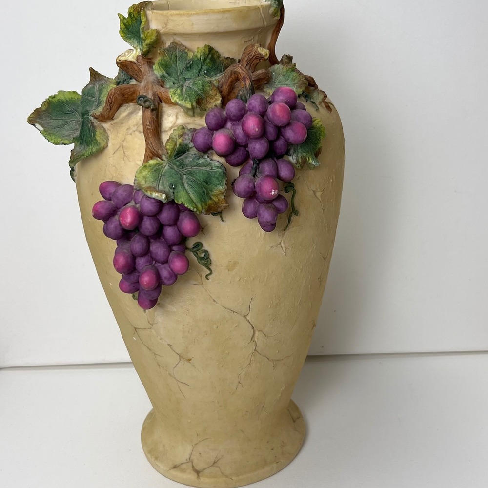 Tuscan Style Decorative Vase 3D Purple Grape Clusters Rustic Crackle Finish